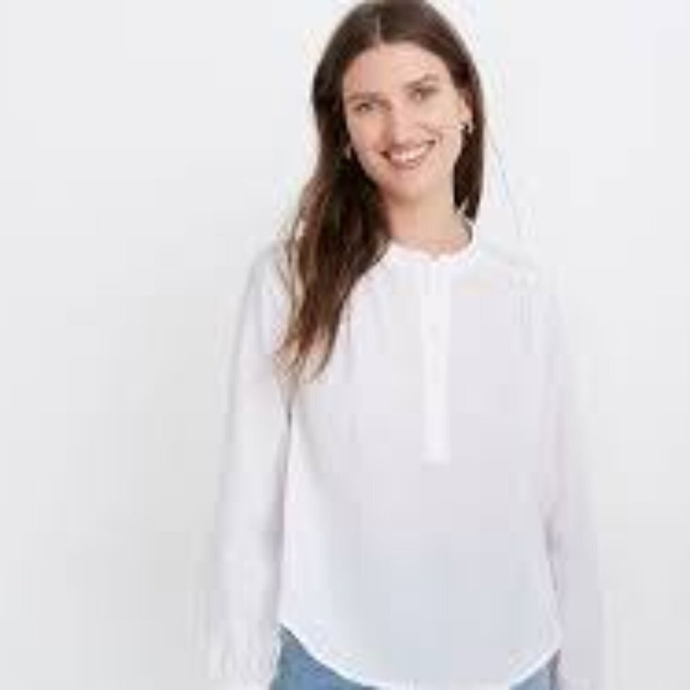 Madewell Shirred Popover Top white small cotton